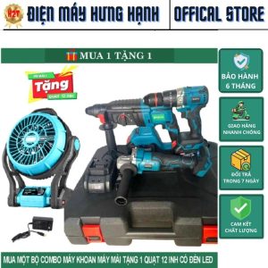 Bộ 3 Máy Khoan Bê Tông Pin Máy Mài Góc Máy Khoan 13ly Kèm 2 Pin 15cel + Quạt